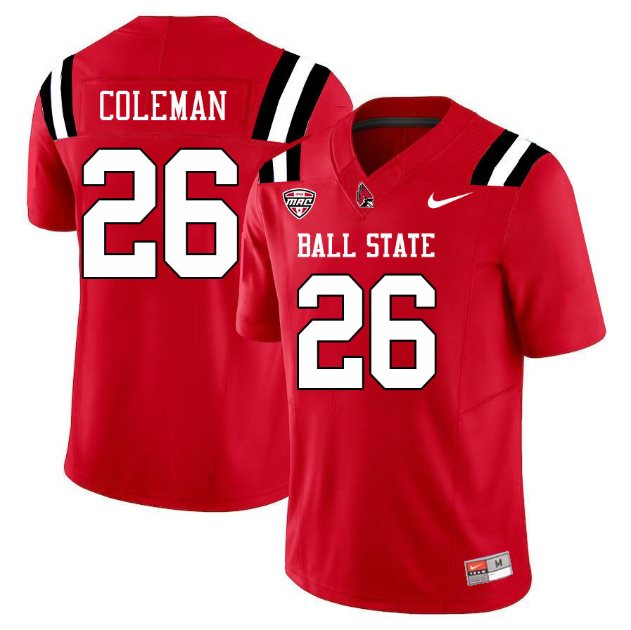 Ball State Cardinals #26 Jordan Coleman College Football Jerseys Stitched Sale-Cardinal